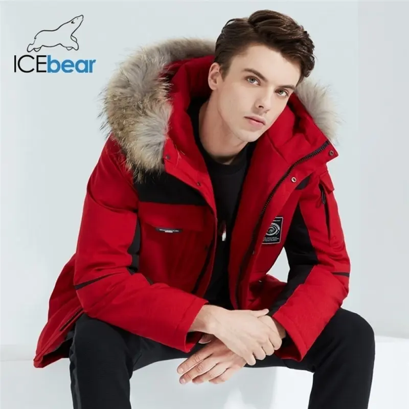 ICEbear 2020 новая зимняя мужская теплая пуховая куртка высокого качества пальто с меховым воротником бренд