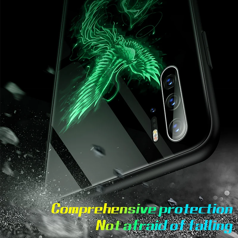 Lion Phoenix Wolf Tiger Luminous Glass Case For Huawei P40 P30 P20 Mate Honor 30 20 10 9 8 X Pro Lite Luxury Phone Cover Coque