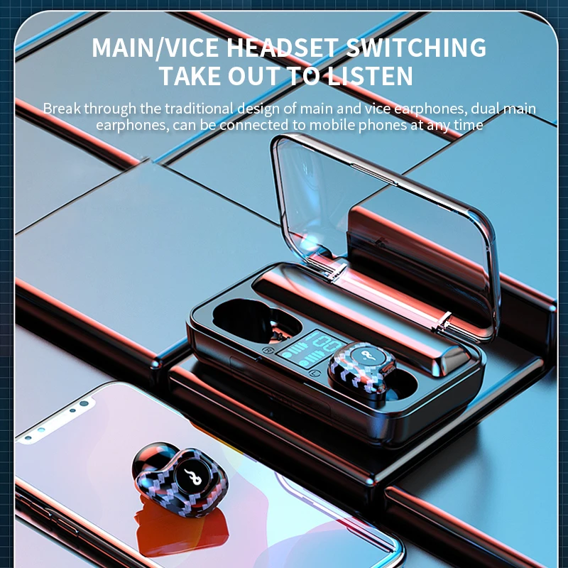 

True Wireless Bluetooth Earphone Stereo TWS 9D Earphone Wireless Headphones Sport Mini Gaming Headset with Charging Power Bank