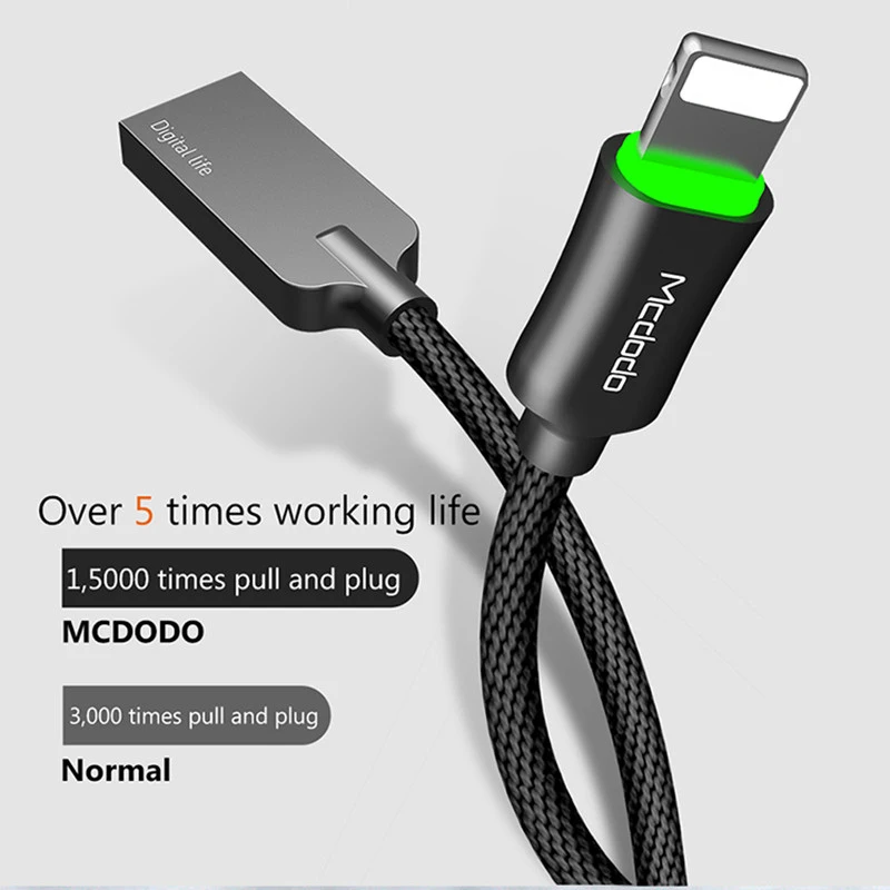 MCDODO USB Cable Auto Disconnect 2.4A for iPhone12 11 Pro XS Max XR 8 7 6S Plus iPad lightning Fast Charging LED Phone Data Cord