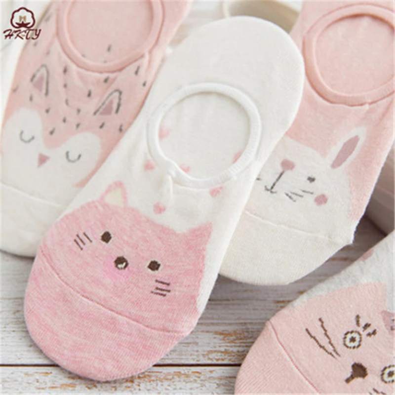 5 пар/партия милые женские носки-башмачки с рисунком кота короткие невидимые