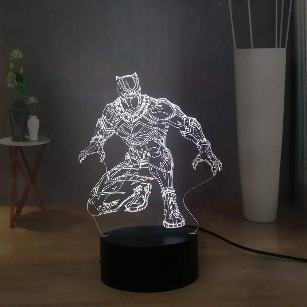 Крутая Черная пантера светодиодный ночник Marvel Movie Superhero 3D Настольная лампа с USB