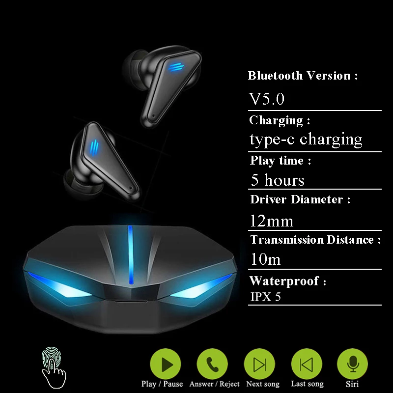 

Bluetooth Gaming Earbuds Low Latency Mini Stereo True Wireless Earphones In ear Sports Waterproof with 3 Mic for phone