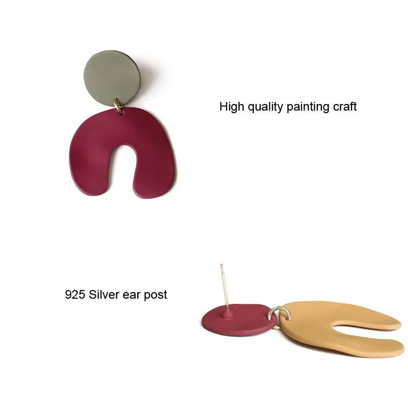 

HUIDANG Fall Color Block Lacquered Paint U Shaped Metal Geometric Drop Earrings for Women