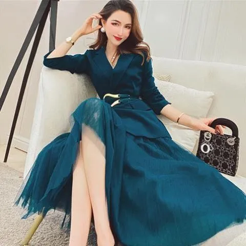 

Design Office Lady Blazer And Mesh Skirt Set Business Suit For Women Skirt Luxurious Tailleur Femme Jupe Et Veste Elegant