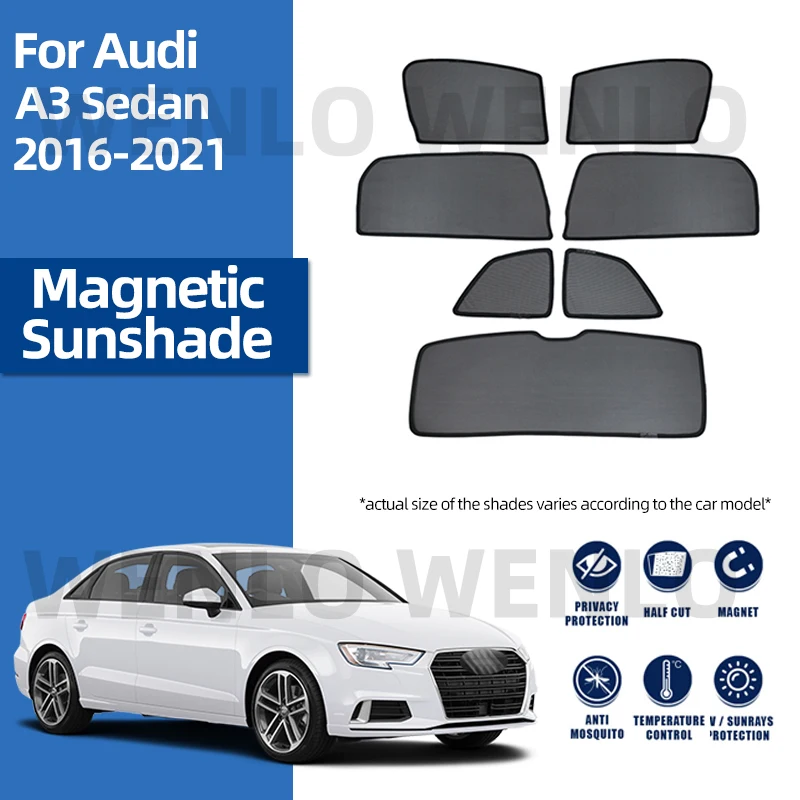 

For Audi A3 S3 Sedan 2016-2021 Magnetic Car Window Sunshade Auto Sun Visor Mesh Shade Curtain Covers Protector