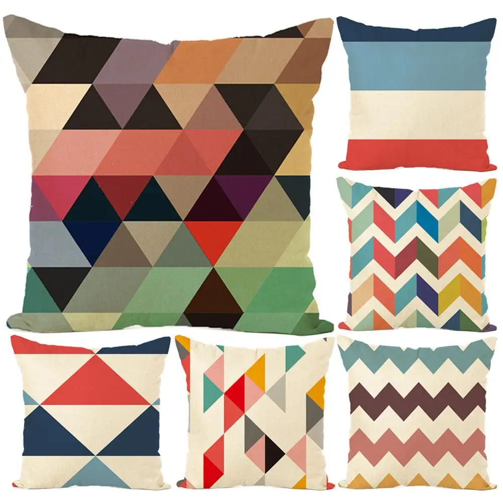 Льняная квадратная льняная наволочка с графическим рисунком для диванной