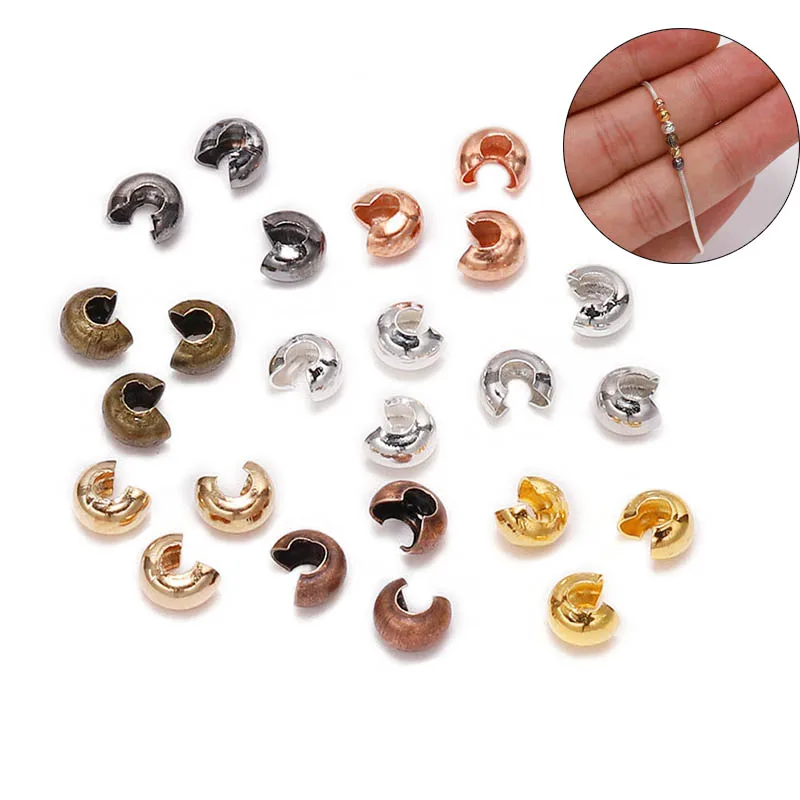 

100pcs/lot Silver Color Round Covers Stopper Spacer Beads Supplies For DIY Jewelry Making Finding 3 4 5 mm Copper Crimp Beads