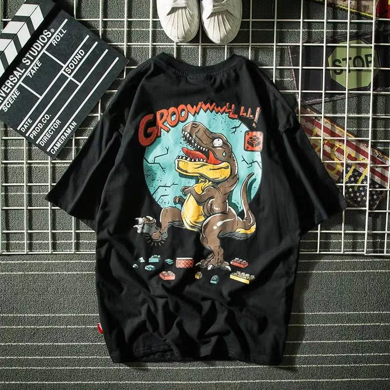 

Футболка мужская с мультипликационным принтом динозавра, модная тенниска в стиле хип-хоп, уличная одежда, 100% хлопок, на лето