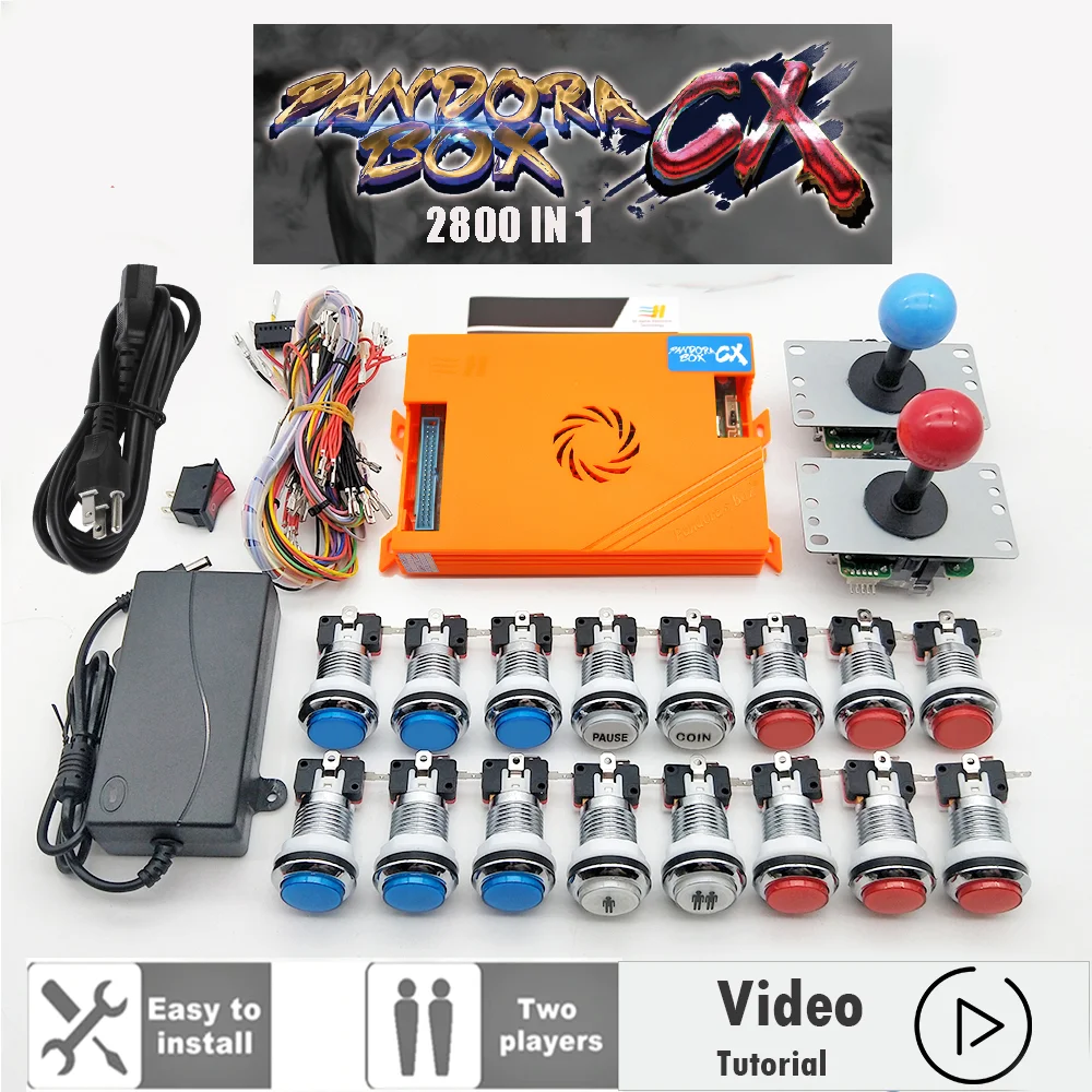 2 Player Original Pandora Box CX Kit Copy SANWA Joystick,Chrome LED Push Button for DIY Arcade Machine Home Cabinet with Manual