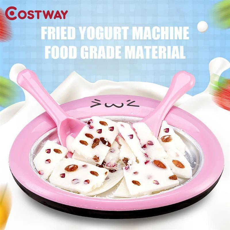 

COSTWAY Mini Ice Cream Maker Cartoon DIY Yogurt Machine Pan Home Stir Yogurt Machine with 2pcs Fried Ice Shovel For Children Kid