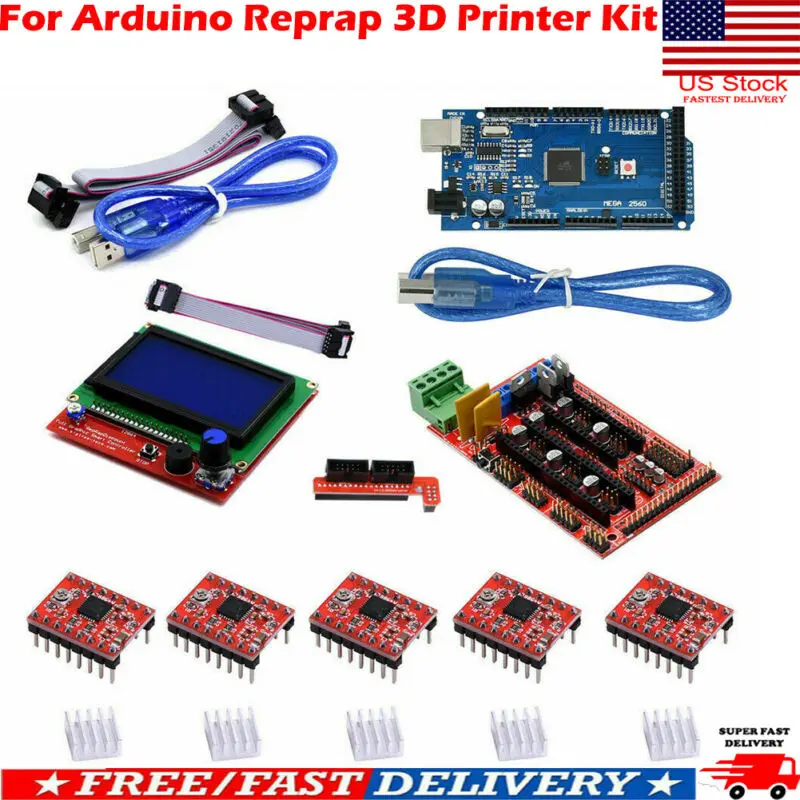 Комплект 3D-принтера Arduino RepRap Mega 2560 R3 + RAMPS 1 4 5 шт. A4988 модуль StepStick 12864 ЖК-контроллер UNO