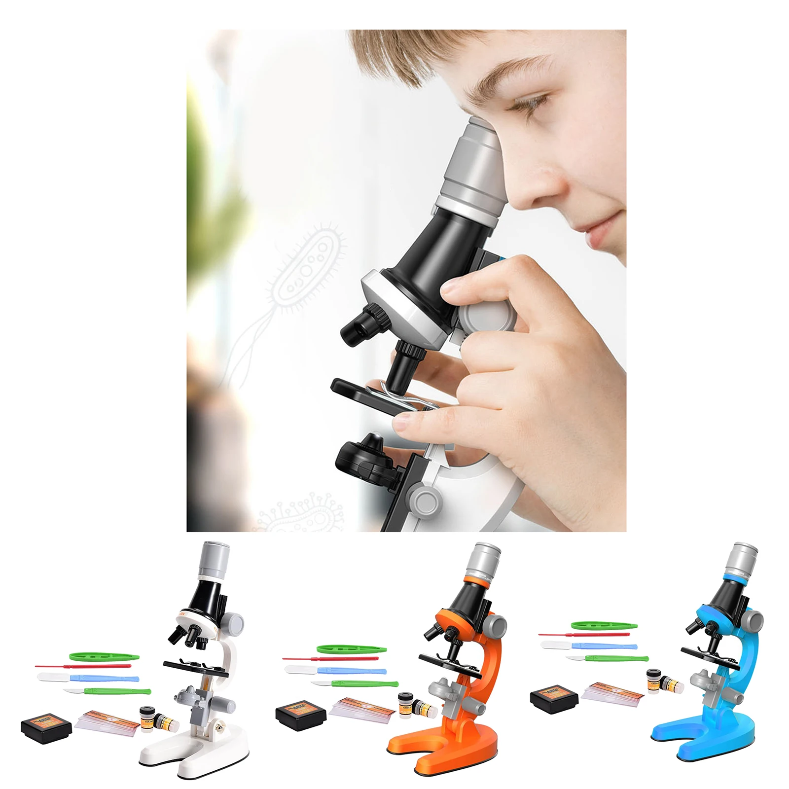 

11pcs Monocular Microscope for Students and Kids, 40-1200x Magnification Powerful Biological Educational Microscope Starter Kit
