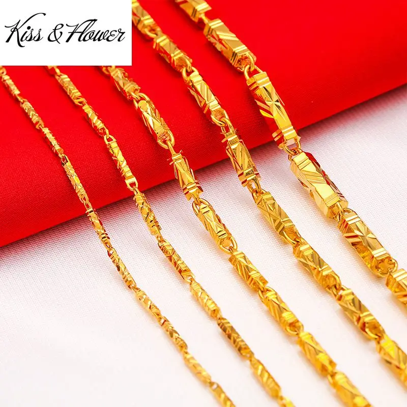 

KISS&FLOWER NK144 Fine Jewelry Wholesale Fashion Woman Girl Birthday Wedding Gift Bamboo Joint 24KT Gold Thin Chain Necklace