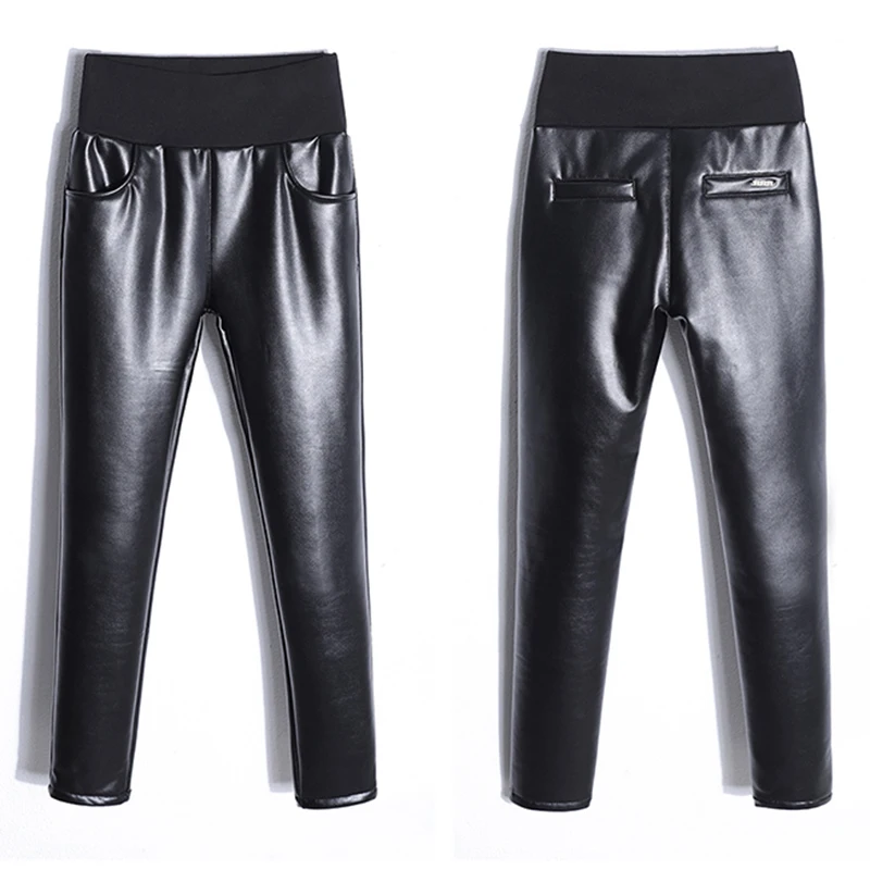 

Autumn Winter High Waist PU Leather Pants Women Velvet Warm Stretch Skinny Leather Pants Pencil Leggings Women Trousers 12237