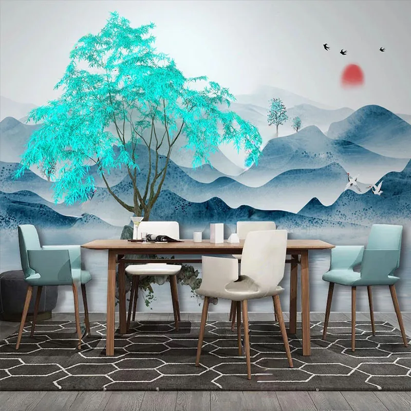

Custom Mural Wallpaper 3D Blue Maple Tree Abstract Landscape Background Wall Painting Living Room TV Sofa Bedroom Art Home Decor