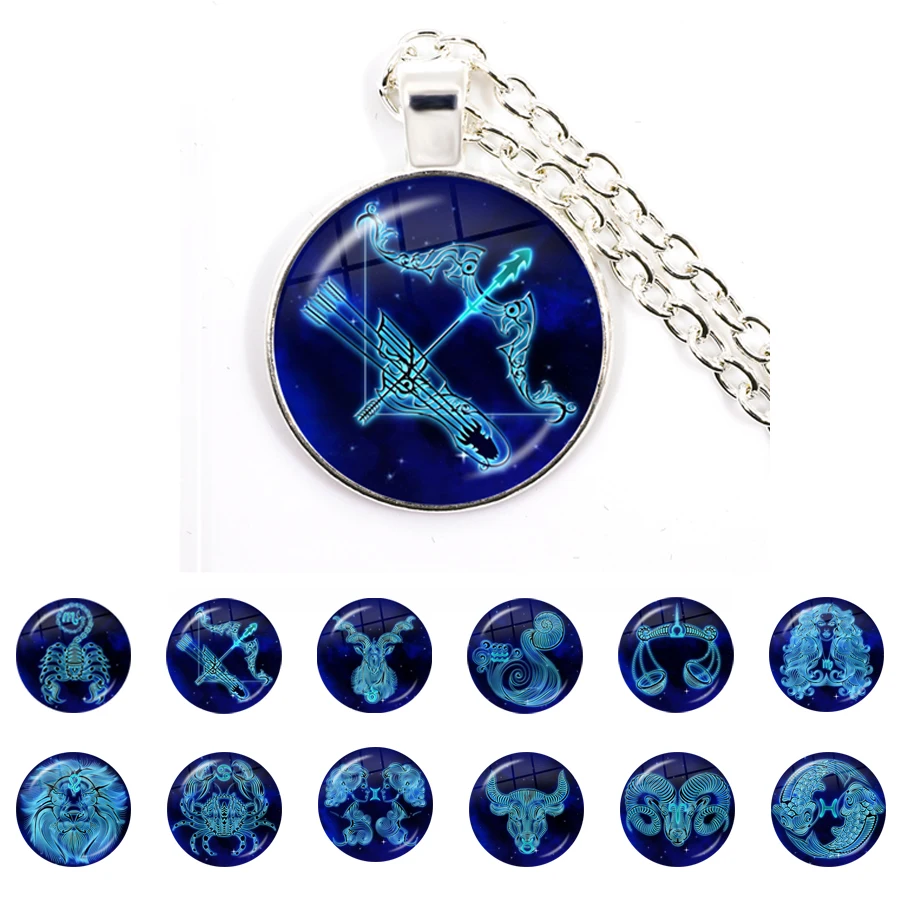 12 знаков зодиака кулон со стеклянным куполом ожерелье с созвездиями Модная