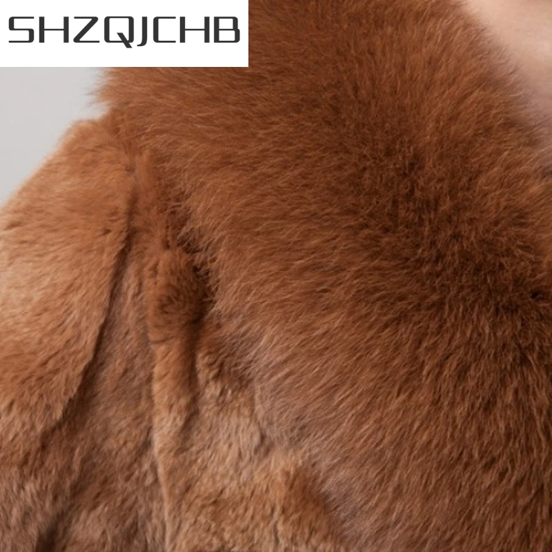 

JCHB 2021 Winter Warm Luxury Fox Fur Collar Real Fur Coats Women Elegant Rex Rabbit Fur Slim Natural Fur Long Jackets Lady Fashi