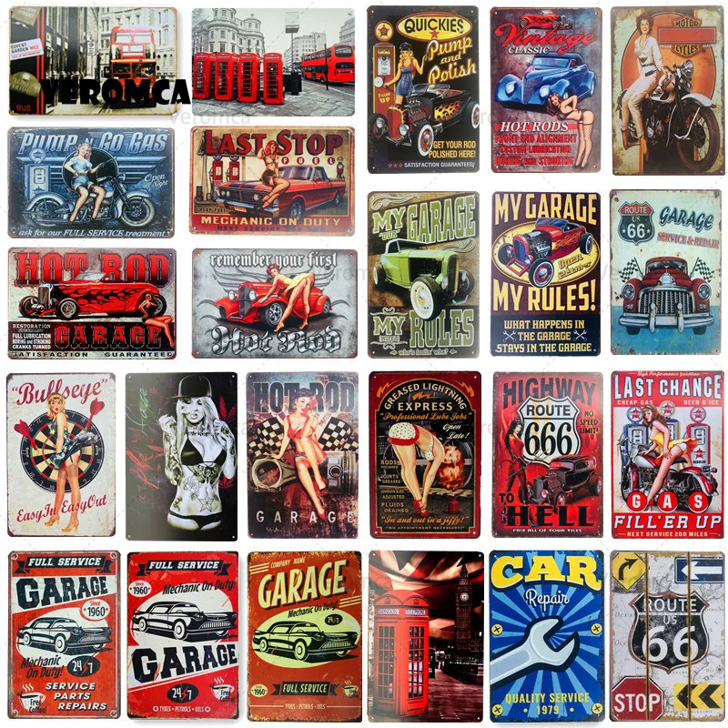 Женское винтажное украшение Pin Up Lady Route 66 Оловянное искусство для стен дома кафе