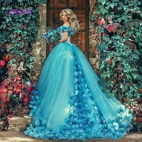 luxury off the shoulder 3d flowers quinceanera dresses sweet sweetheart ball gown evening dress long tulle prom party gowns