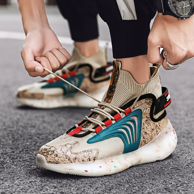 

2021 Fashion High Top Men's Graffiti Sneakers Platform Outdoor Men Trainers Shoes Comfortable Breathable Casual Sneakers for Men