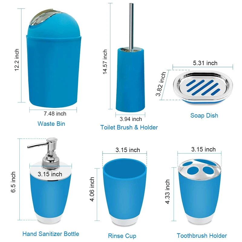 

6pcs Bathroom Accessories Set Bath Toilet Brush with Trash Can Toothbrush Holder Soap Tumbler Cup Wash Tools Suit Bathroom Set