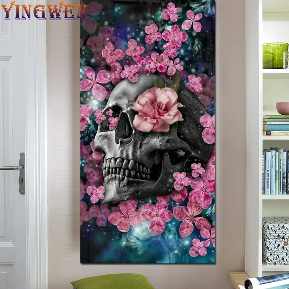 

DIY Large Size Diamond Painting Skull Flower Cross Stitch Kits 5D Diamond Embroidery Mosaic Rhinestone Fantasy Art Home Decor