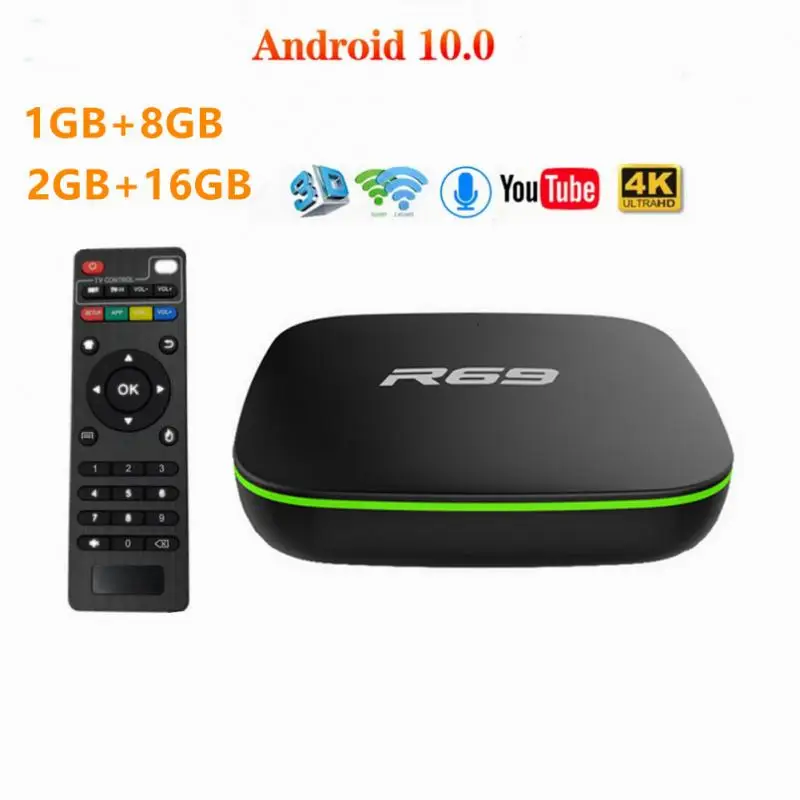 

Приставка Смарт-ТВ R69, 2 + 16 ГБ, 4K, 2021 ГГц, Wi-Fi