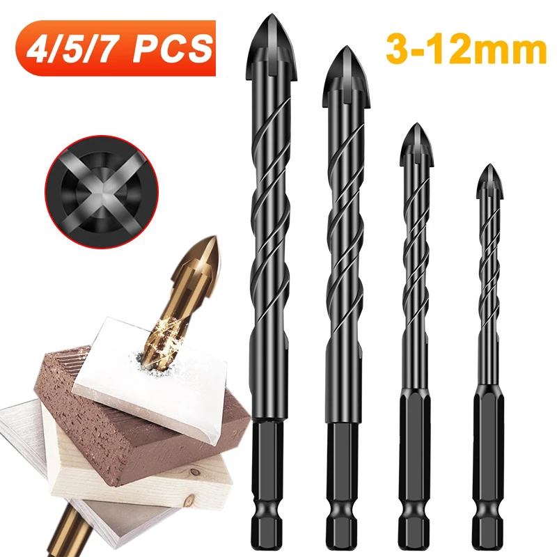 3-12mm Cross Hex Tile Drill Bits Set for Glass Ceramic Concrete Hole Opener Brick Hard Alloy Triangle Bit Tool Kit