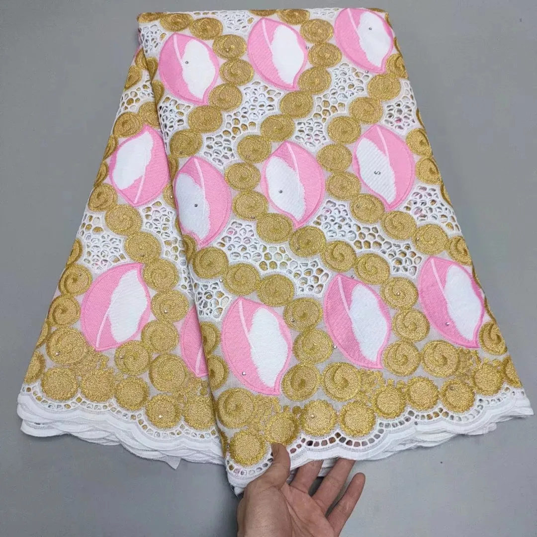 

High Quality Swiss Voile Lace In Switzerland With Stones Eyelet Holes Nigerian African Lace Fabric For Party Sew