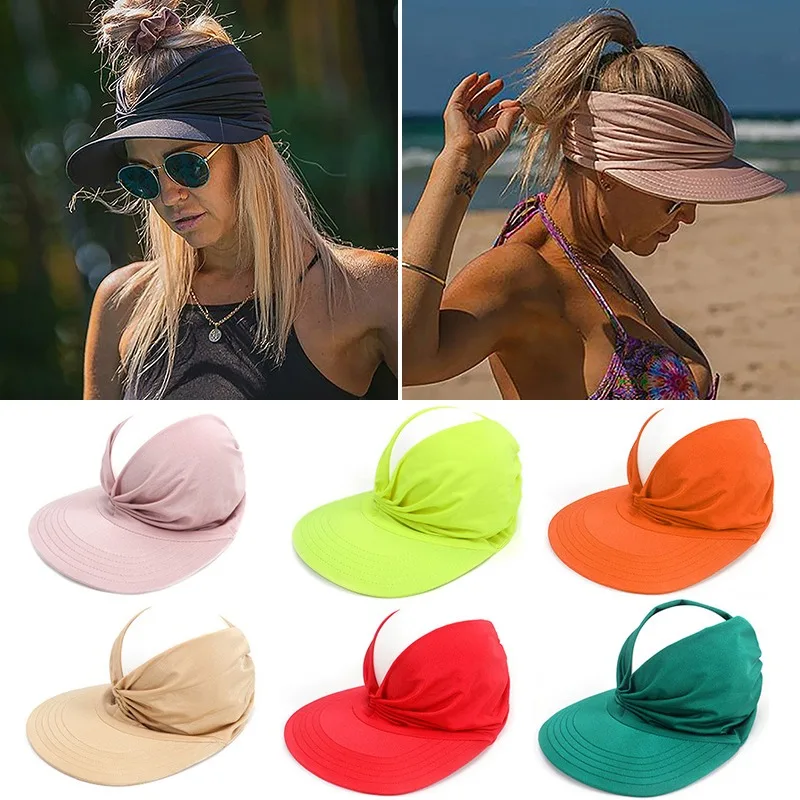 

9 Colors Fashion Women's Summer Sun Hat Ponytail Beach Cap Ladies Outdoor Sun Visor Hat