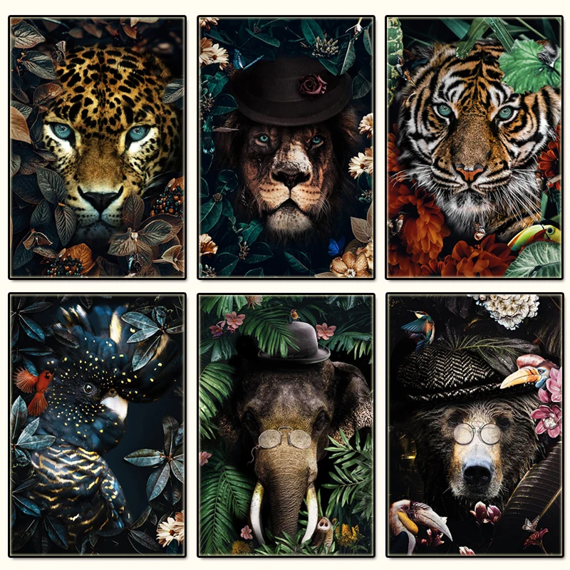 Холст для живописи HD Тигр Слон плакат со львом Абстрактная живопись животных