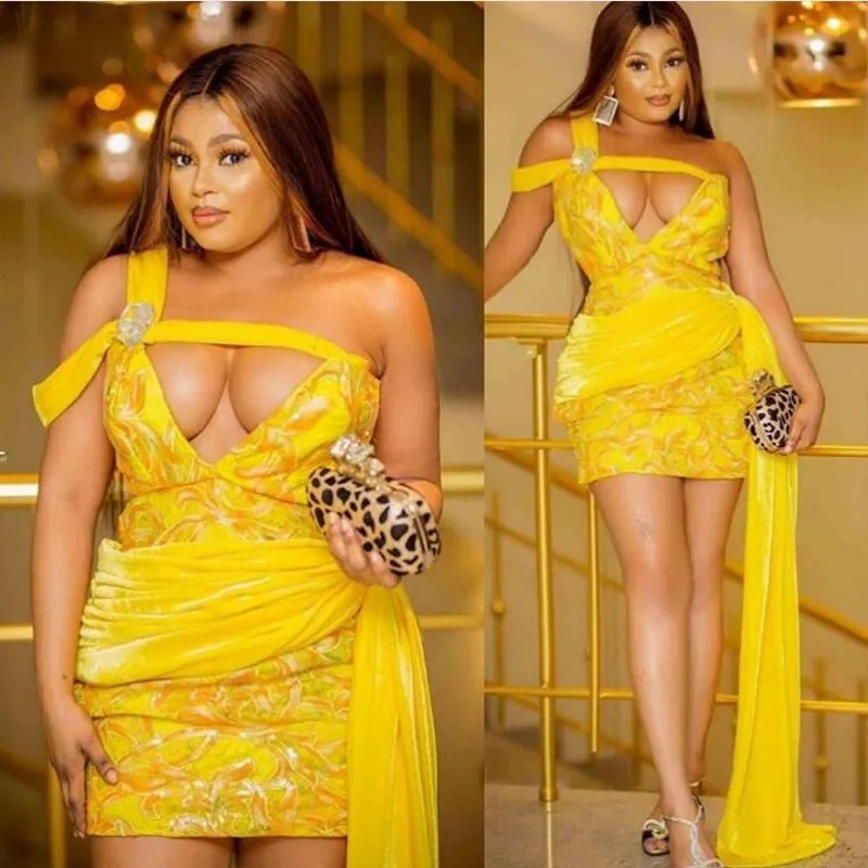 

Short Party Prom Gowns Detachable Skirt vestido de curto Sheath Yellow Formal Dresses For Women Prom Gowns Beads Applique
