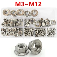 m3 m4 m5 m6 m8 m10 m12 hexagonal flange nut kit125pcs 304 stainless steel nuts assortment din6923 metric flange nuts set
