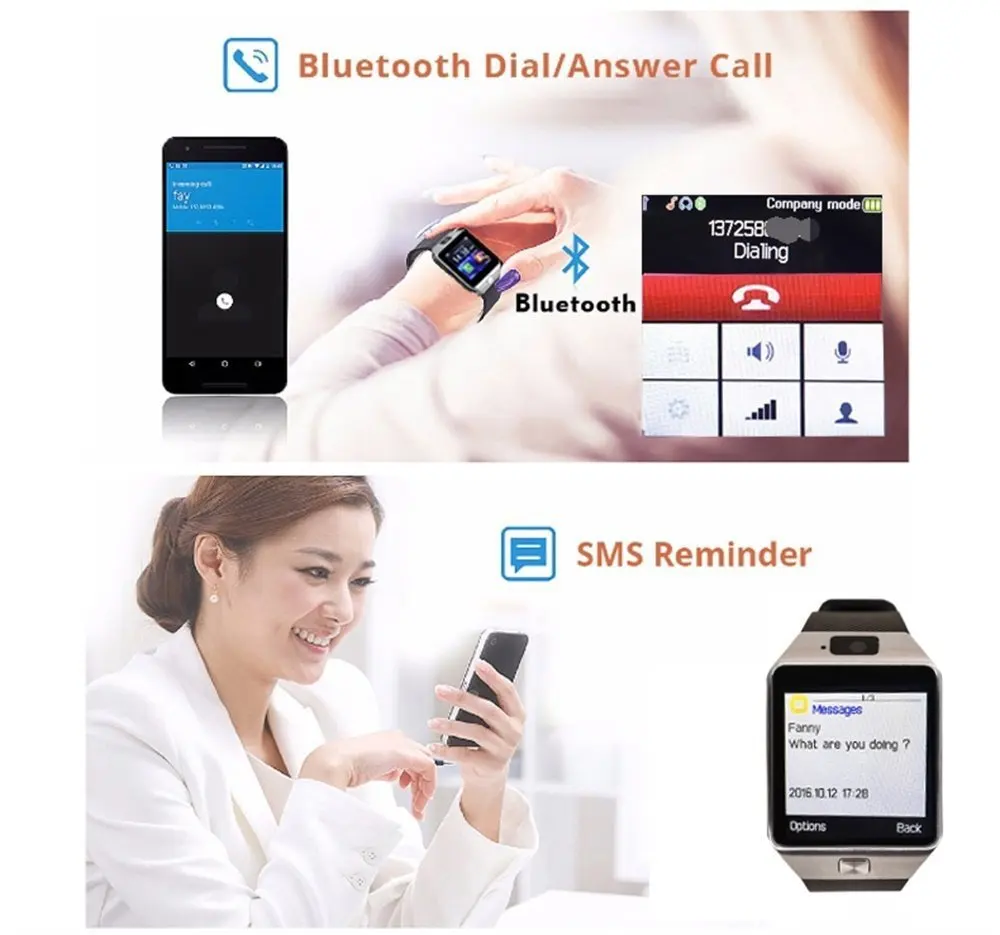 Мужские часы Bluetooth Смарт DZ09 телефон с камерой Sim TF карта Android телефонный звонок