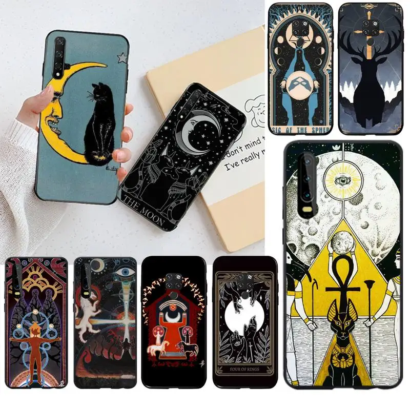 

CUTEWANAN Witches moon Tarot Mystery totem Black Rubber Phone Cover for Huawei P30 P20 lite Mate 20 Pro lite P Smart 2019 prime