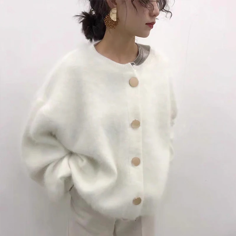 

Warm Soft Faux Mink Cardigan Casual Women Pop Winter Luxurious Faux Fur Coat Loose Furry Fake Rabbit Fur Jacket Short Overcoat
