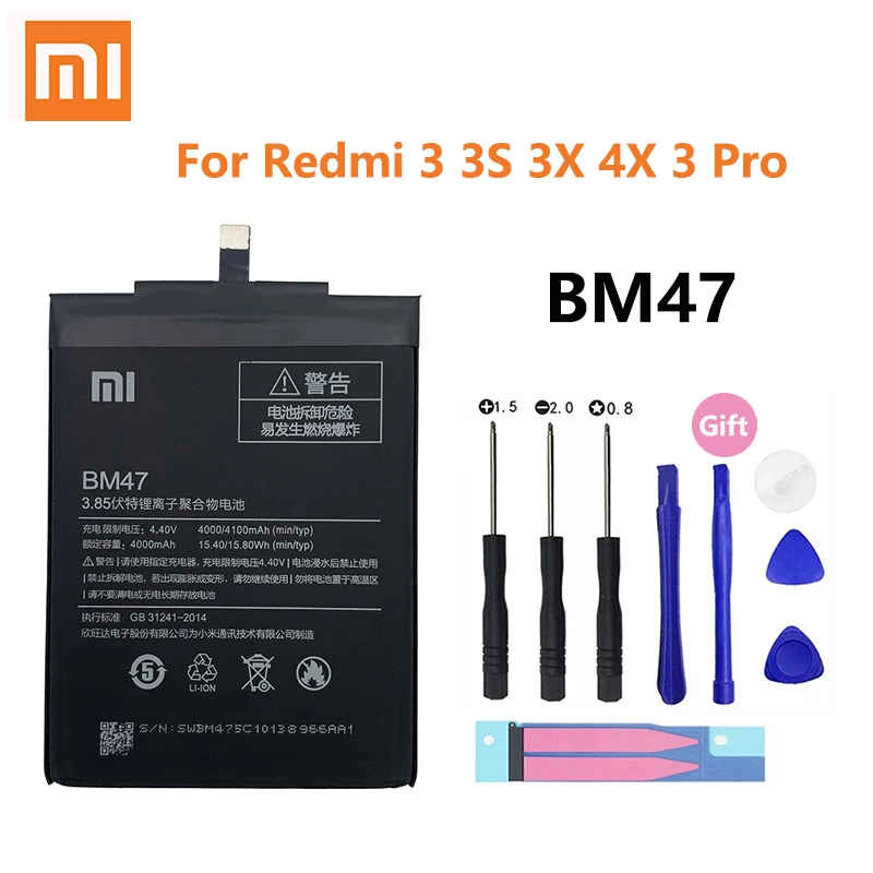 

Xiao Mi Original High Quality Battery BM47 4000 mAh For Xiaomi Redmi 3S 3X Redmi 4X Redmi 3 / 3pro Phone Batteries