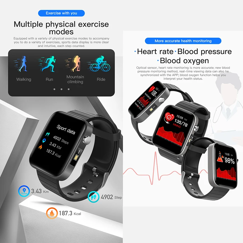 

2020 Smart Watch Body Temperature Measure Heart Rate Blood Pressure Oxygen Bracelet Call Reminder Watches For Men Supports Phone