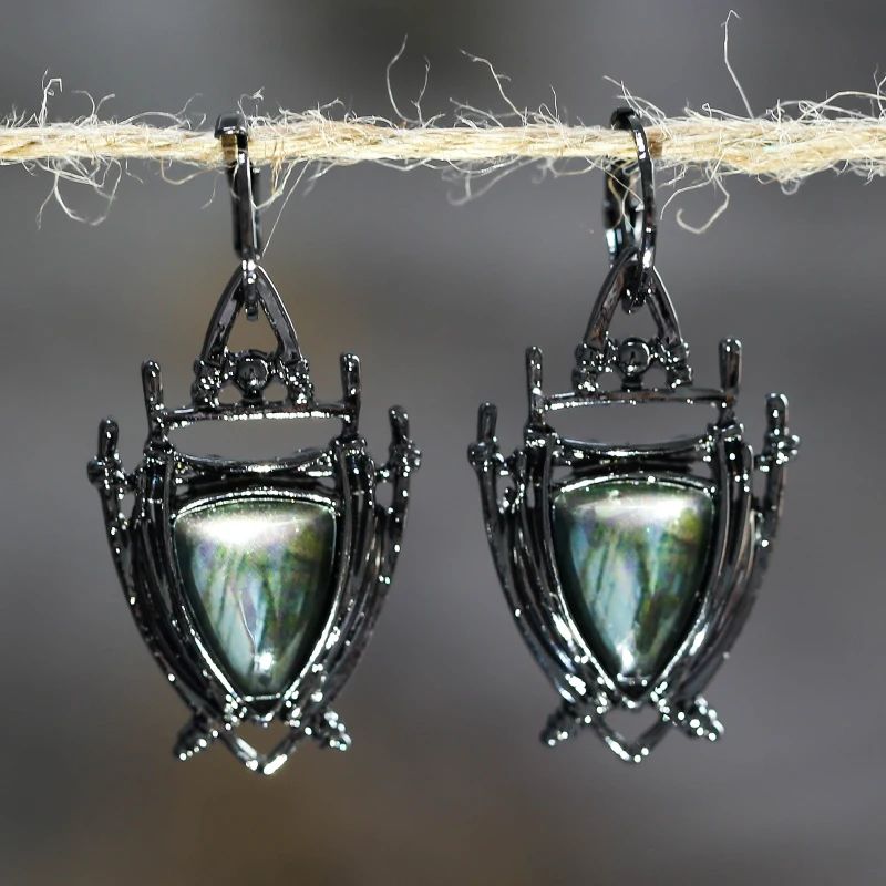 

Vintage Dangle Earrings Green Blue Resin Stone Leaf Ear Hook Women Wedding Jewelry Drop Earrings Aretes De Mujer Modernos A4D413
