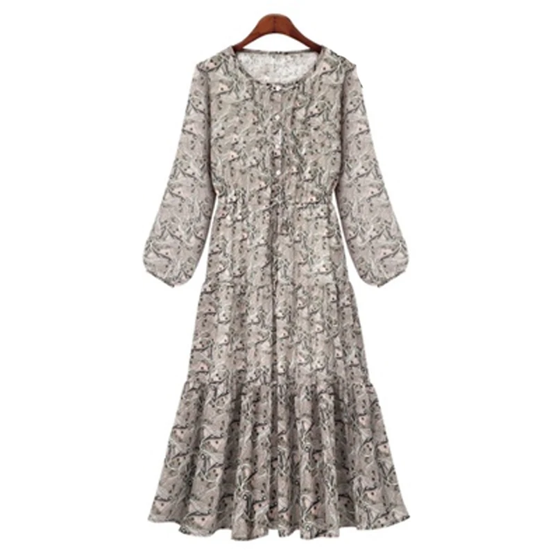

Autumn Winter Loose Oversized 5XL Women's Dress Long Sleeve Print Office Lady Work Vestidos Button Cotton Polyester Robe KE1901