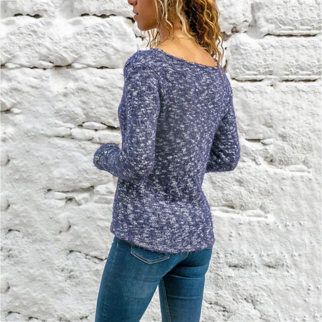 Casual Fashion Knitted Sweater Women Solid Basic Autumn Winter Jumpers 2019 Long Sleeve Sexy Button V Neck Tops Blouse |