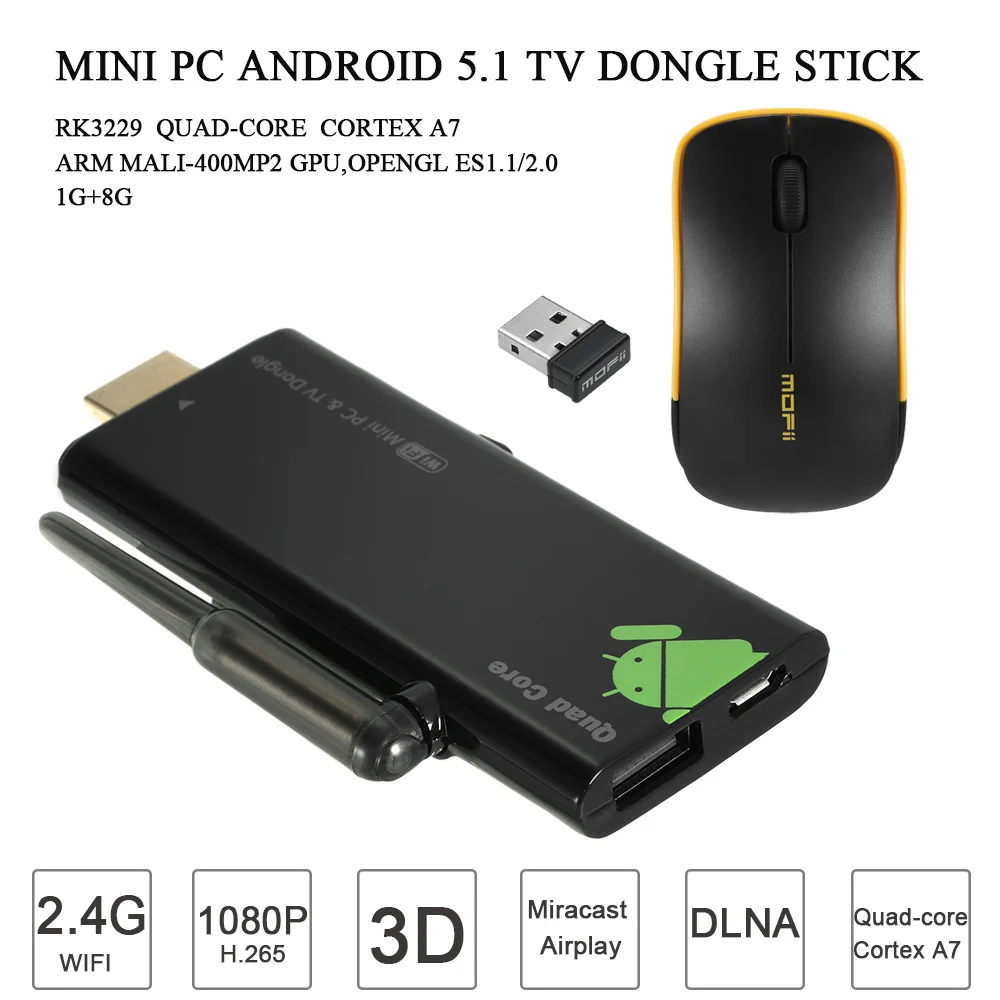 ТВ флешка V21 Android 5 1 четырехъядерный процессор RK3229 ГБ/8 ГБ Bluetooth Miracast DLNA Airplay Wi