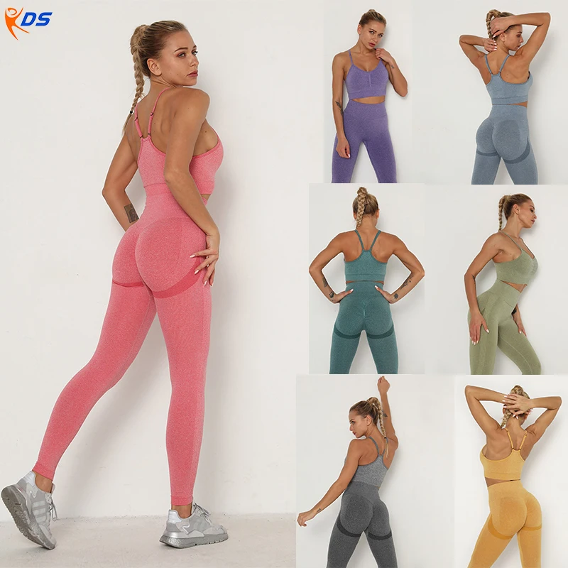 

Женский спортивный комплект для йоги, спортивный комплект из 2 предметов, леггинсы с регулируемым бюстгальтером для ягодиц, бесшовный спорт...