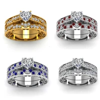 trendy crystal engagement rings set for women female wedding jewelry elegant heart shape white zircon rings wedding band gift