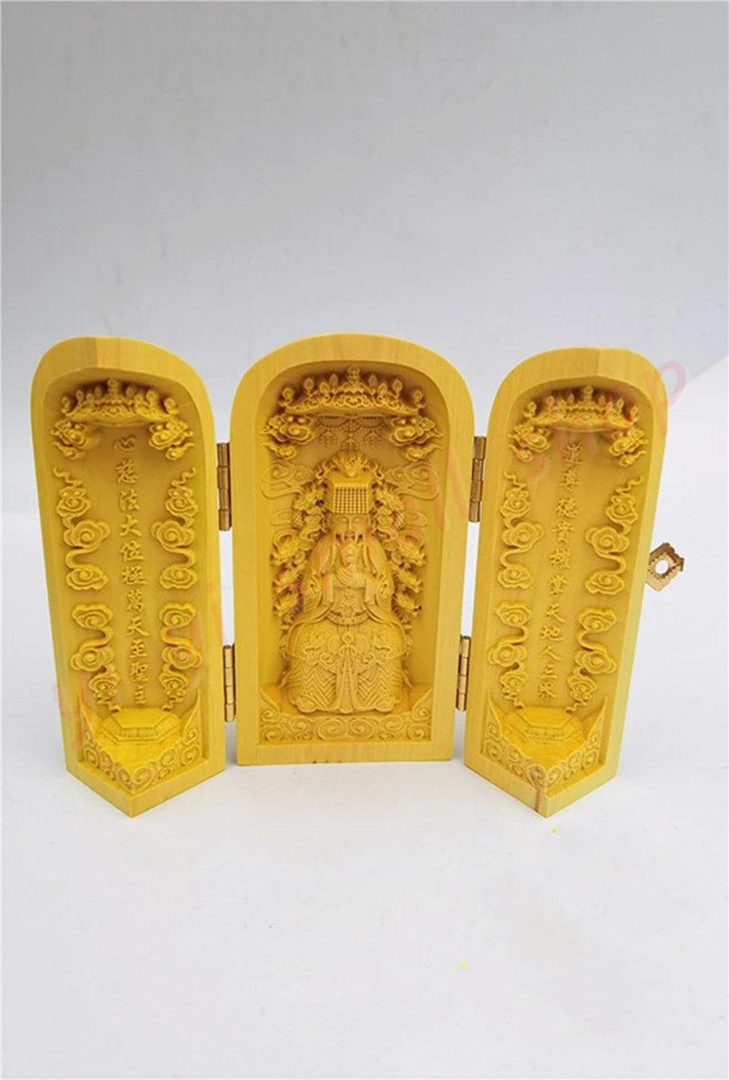 

Boxwood carving the Jade Emperor, three open box, Taoist statues, Taoist Dharma altar supplies, sacrificial ornaments