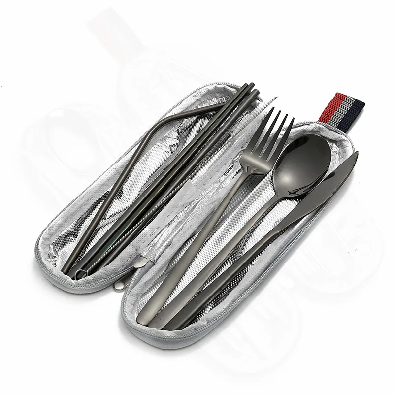 

Tableware Cutlery Fork Knife Set Set Straw Chopsticks Travel Golden Spoon Dinnerware Tableware Flatware Camping Ecos