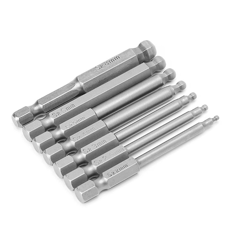 

2021 New 7 Pcs 65mm Magnetic Ball End Hexagon Head Hex Screwdriver Bits Drill Tools 2.5''