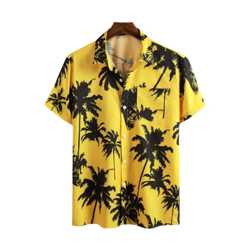 

Oversized men's shirt cross border Beach Hawaiian casual print Lapel top