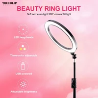 droclie 1626cm dimmable ring light makeup selfie led fill light photography lamp for youtuber video with phone holder tripod